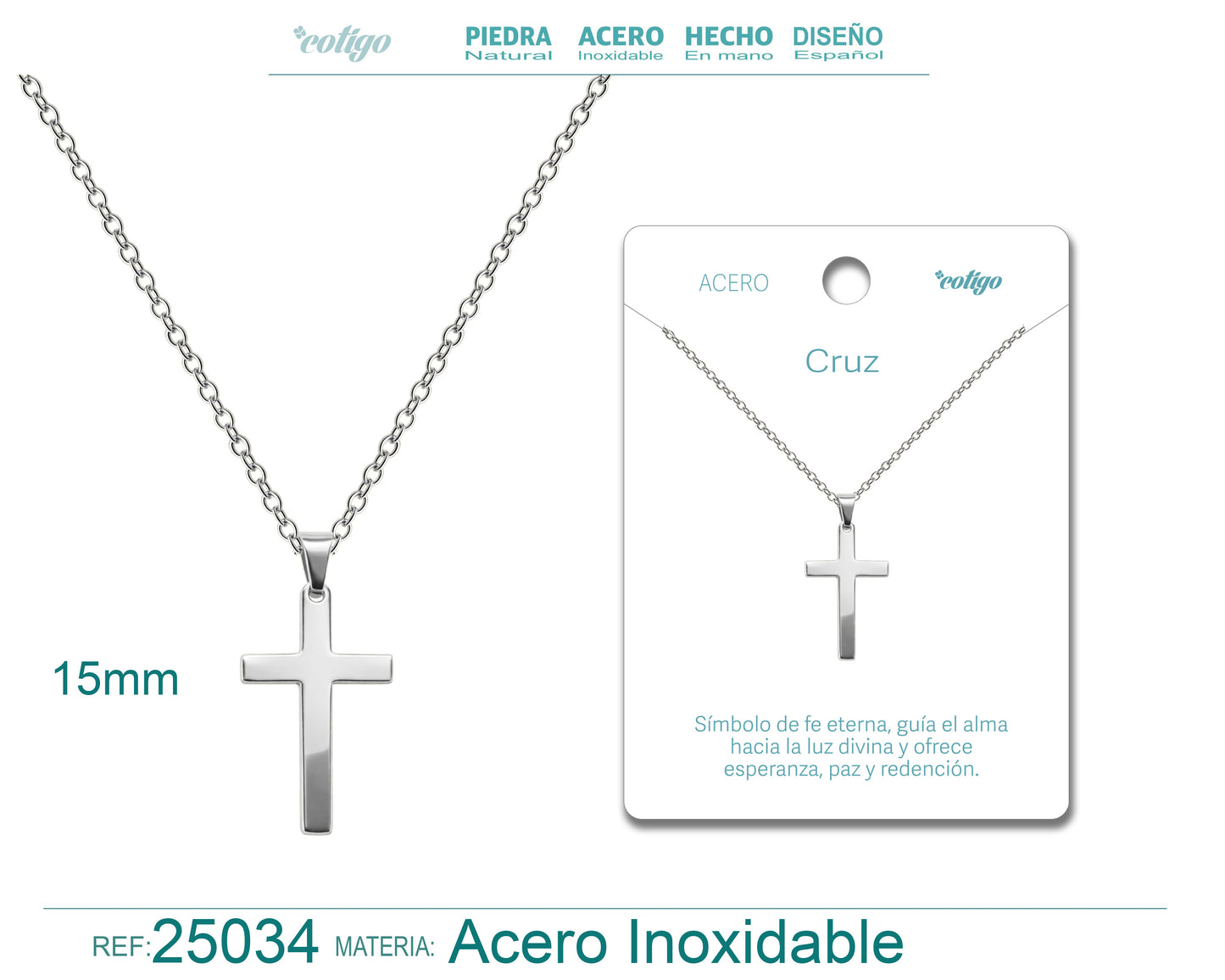 Collar Cruz de Acero Inoxidable 15mm – Clásico y Atemporal