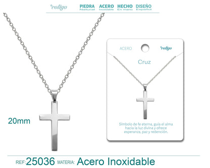 Collar con Colgante de Cruz Clásica 20mm en Acero Inoxidable