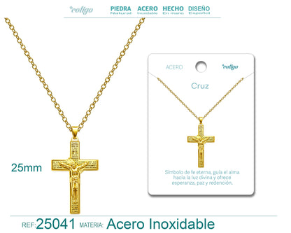 Collar con Jesús crucificado en Acero Dorado