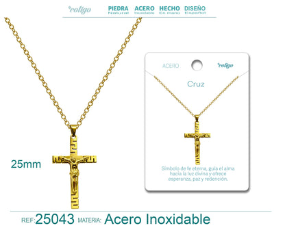 Collar Cruz con Jesús crucificado en Acero Dorado