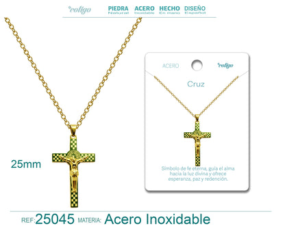 Collar Cruz con Jesús crucificado en Acero Dorado