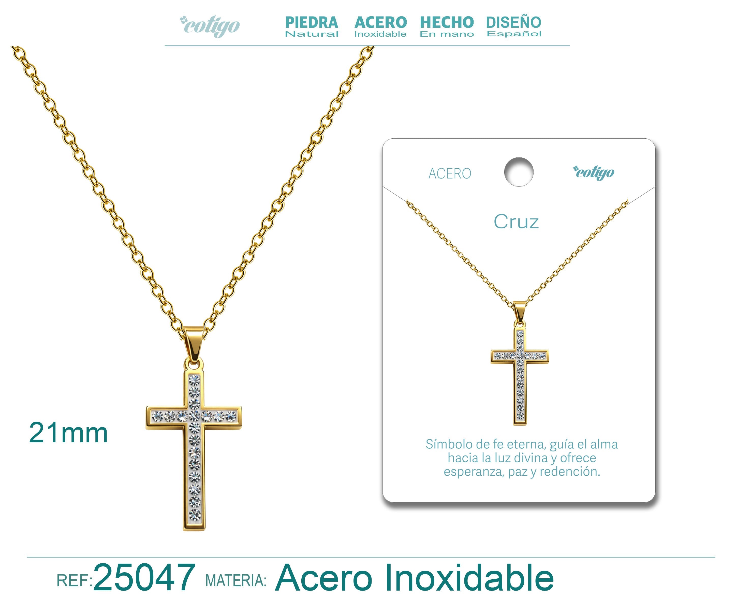 Collar con Cruz grabado con Sagrada Escritura en Acero Dorado cotigo