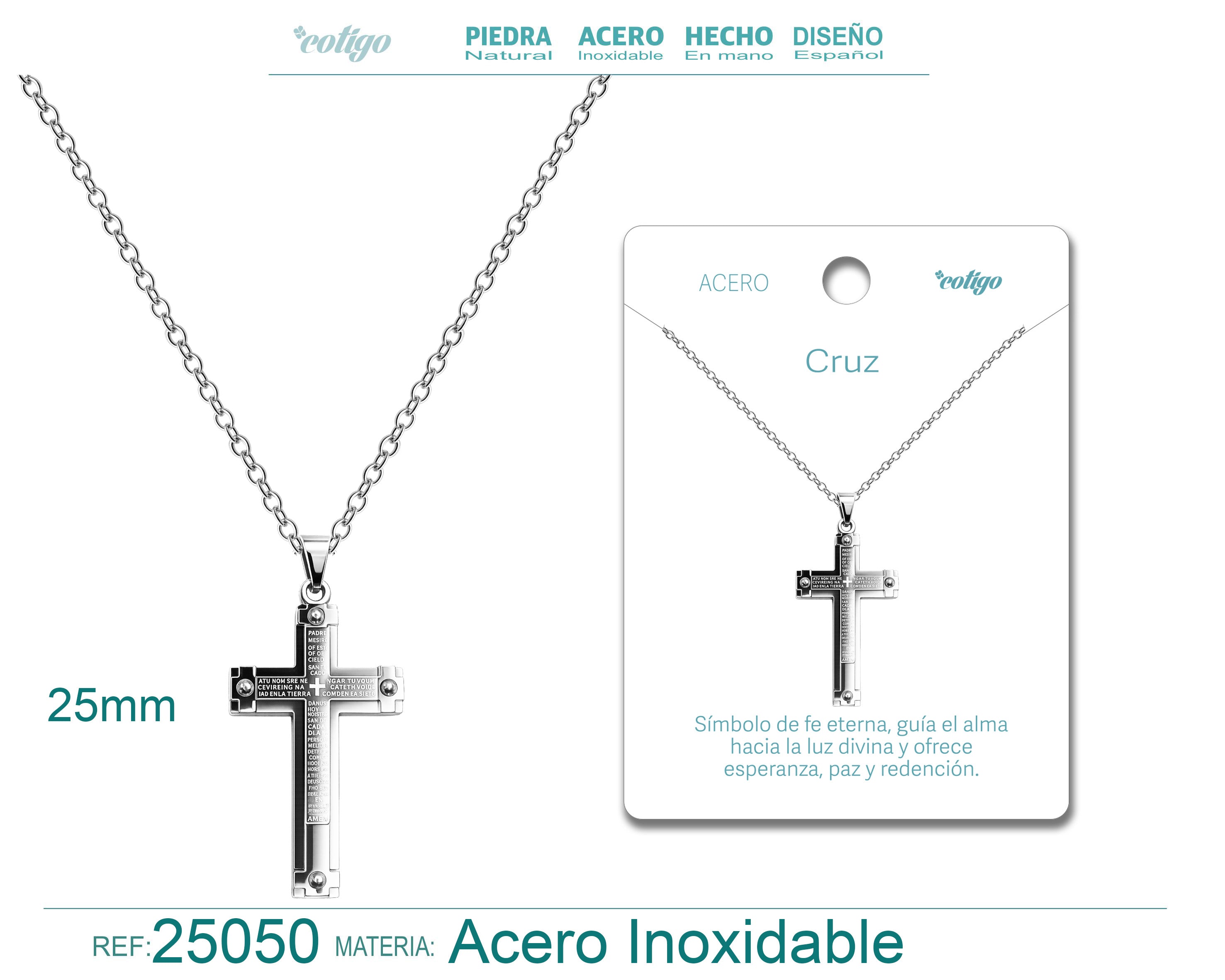 Collar con Cruz grabado con Sagrada Escritura en Acero cotigo