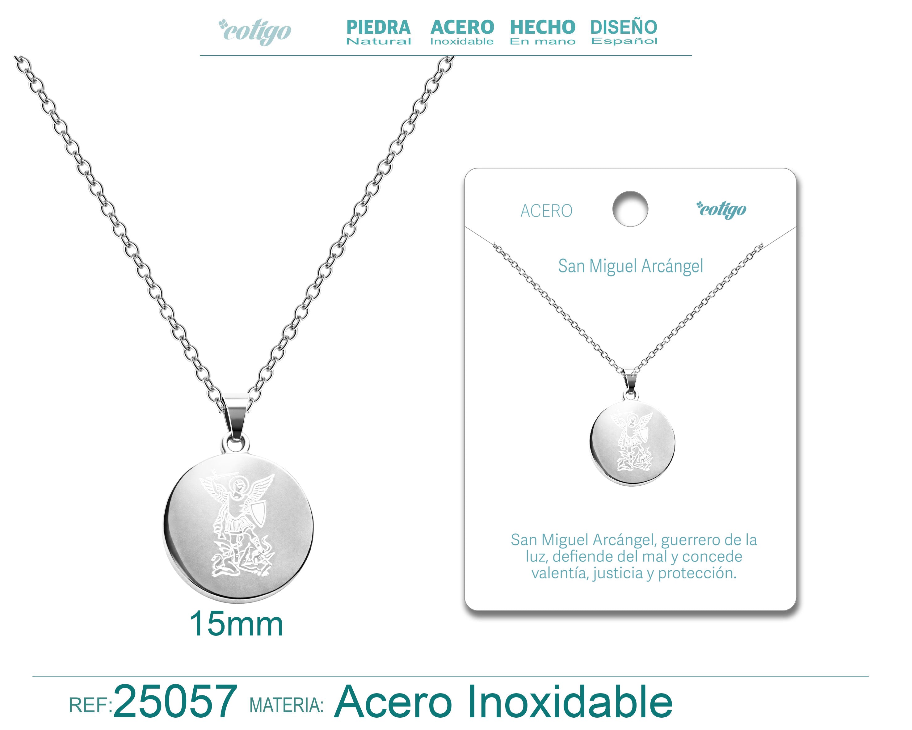 Collar con Medalla de San Miguel Arcángel en Acero Plateado con Diseño Devocional cotigo