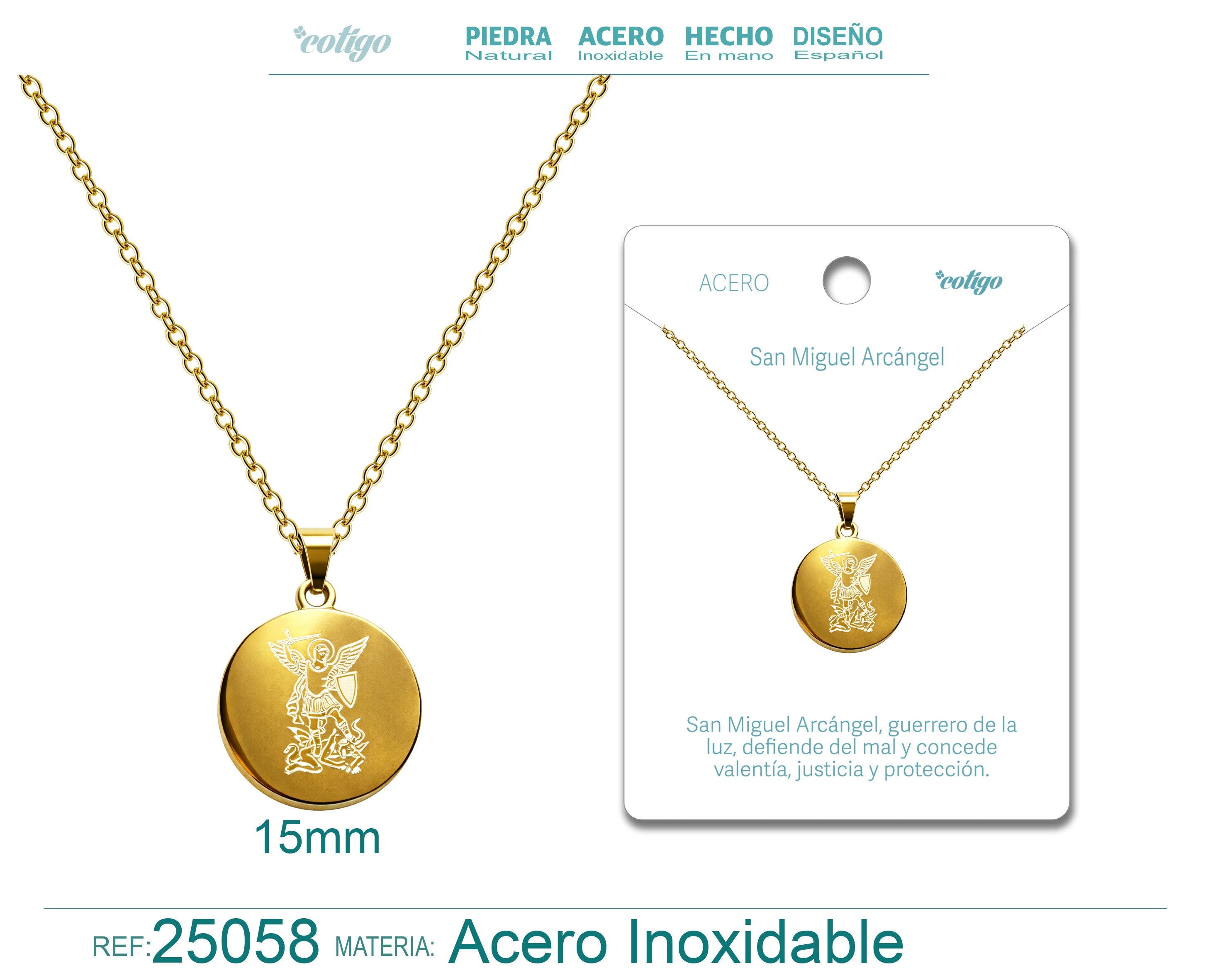 Collar con Medalla de San Miguel Arcángel en Acero Dorado con Diseño Devocional cotigo