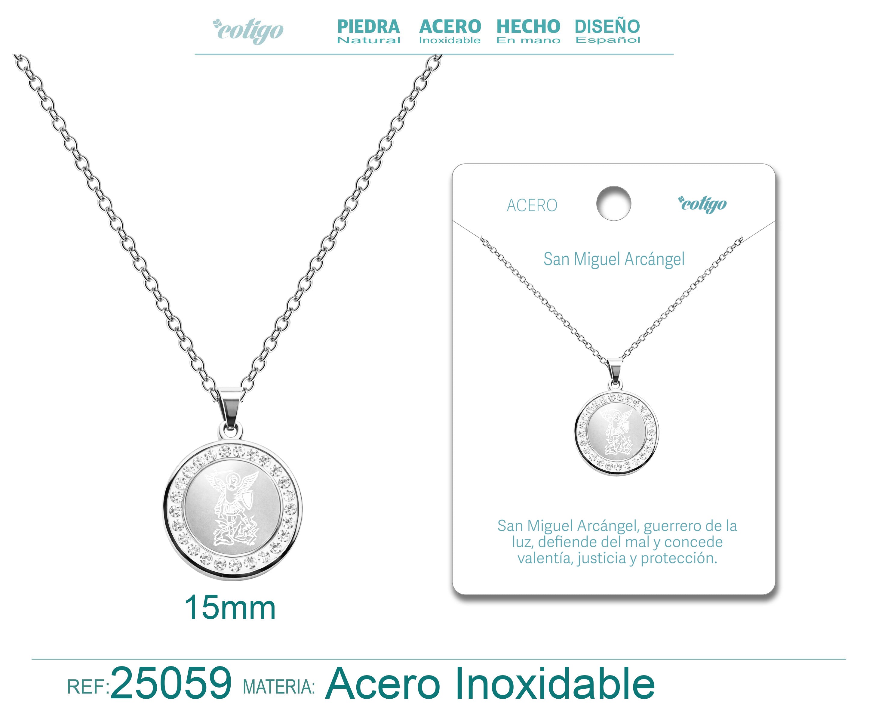 Collar con Medalla de San Miguel Arcángel Acero y Circonitas en Diseño Devocional cotigo