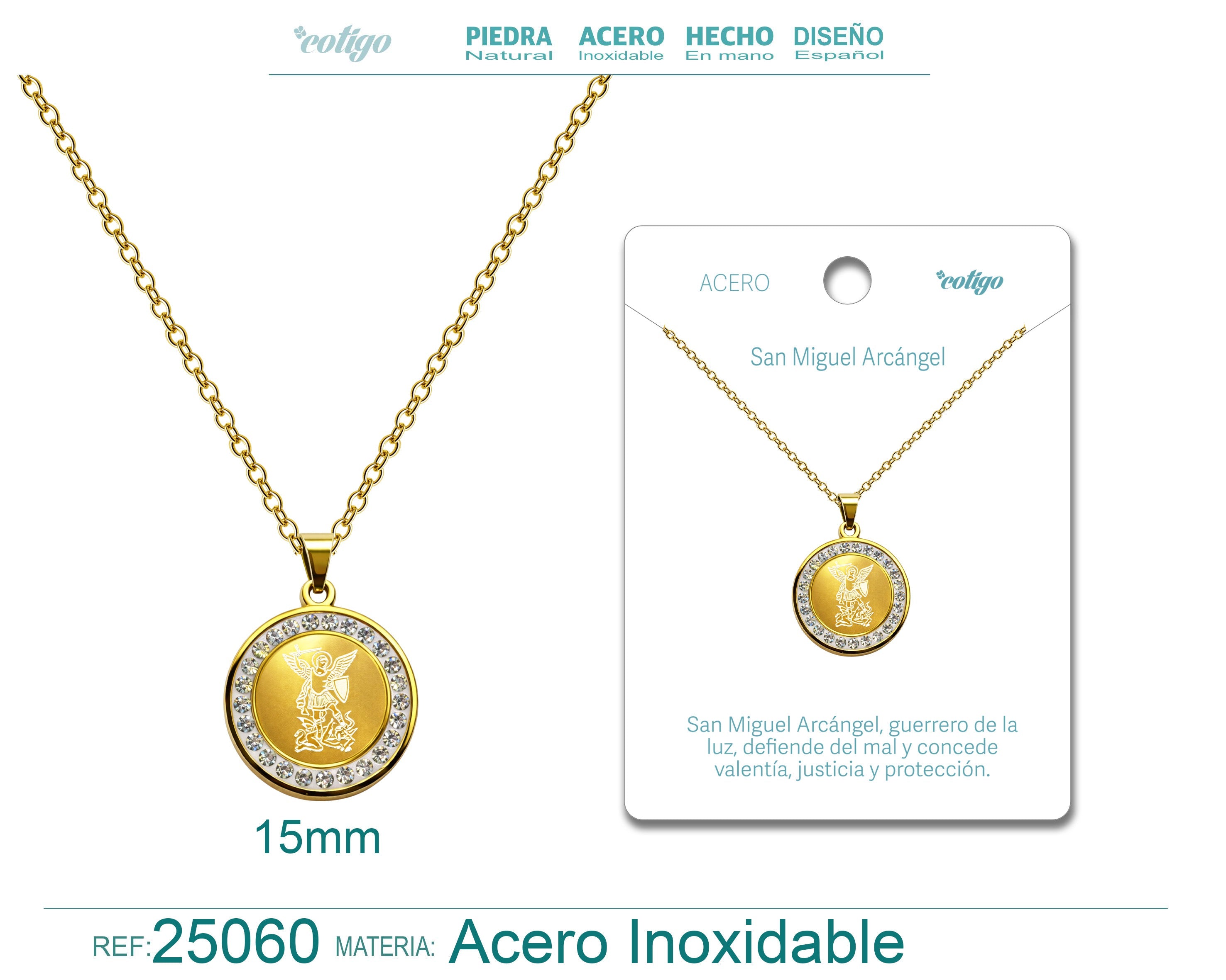 Collar con Medalla de San Miguel Arcángel Dorado y Circonitas en Diseño Devocional cotigo