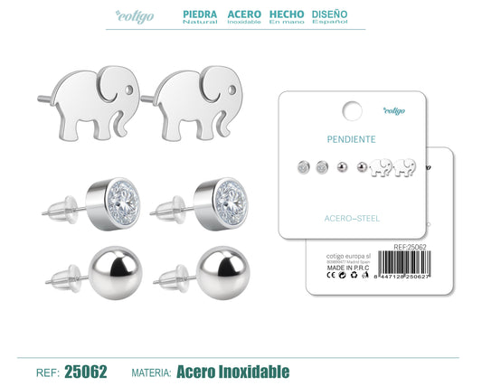 Pendiente Acero Inoxidable 3 pares