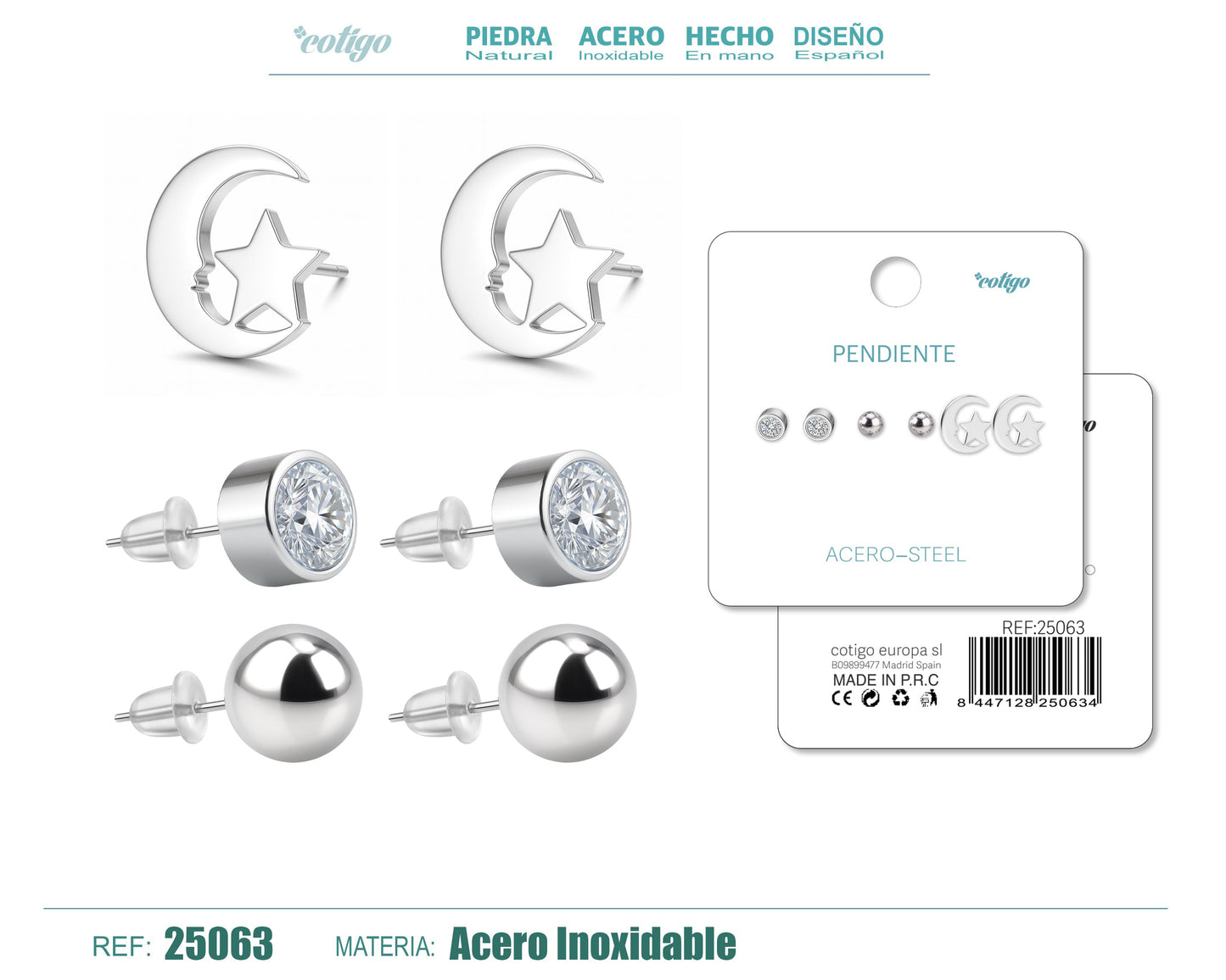 Pendiente Acero Inoxidable 3 pares