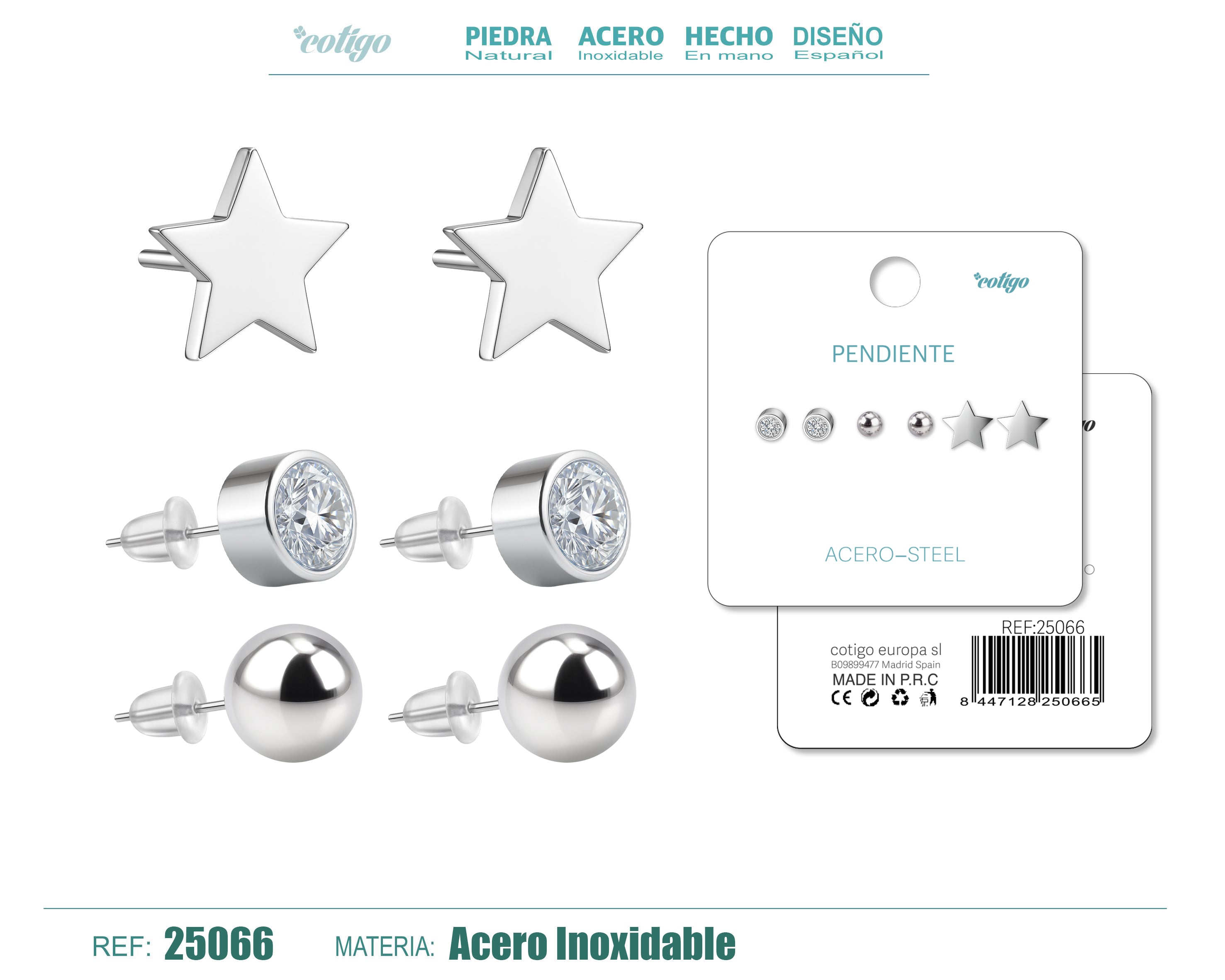Pendiente Acero Inoxidable 3 pares - cotigo