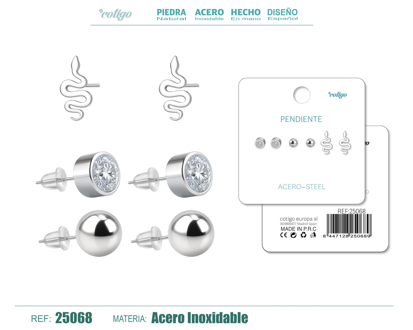 Pendiente Acero Inoxidable 3 pares