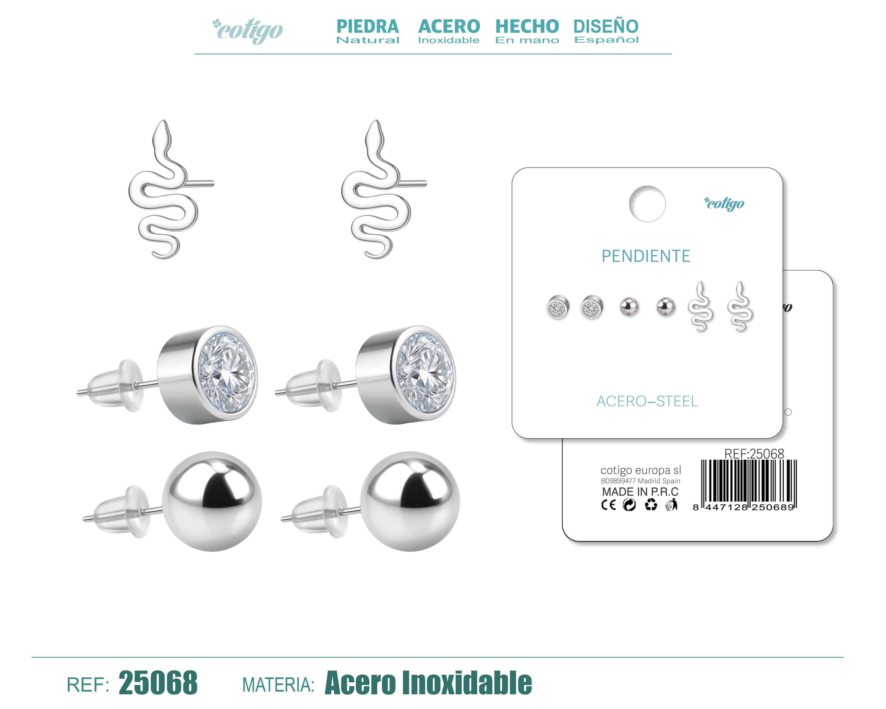 Pendiente Acero Inoxidable 3 pares - cotigo