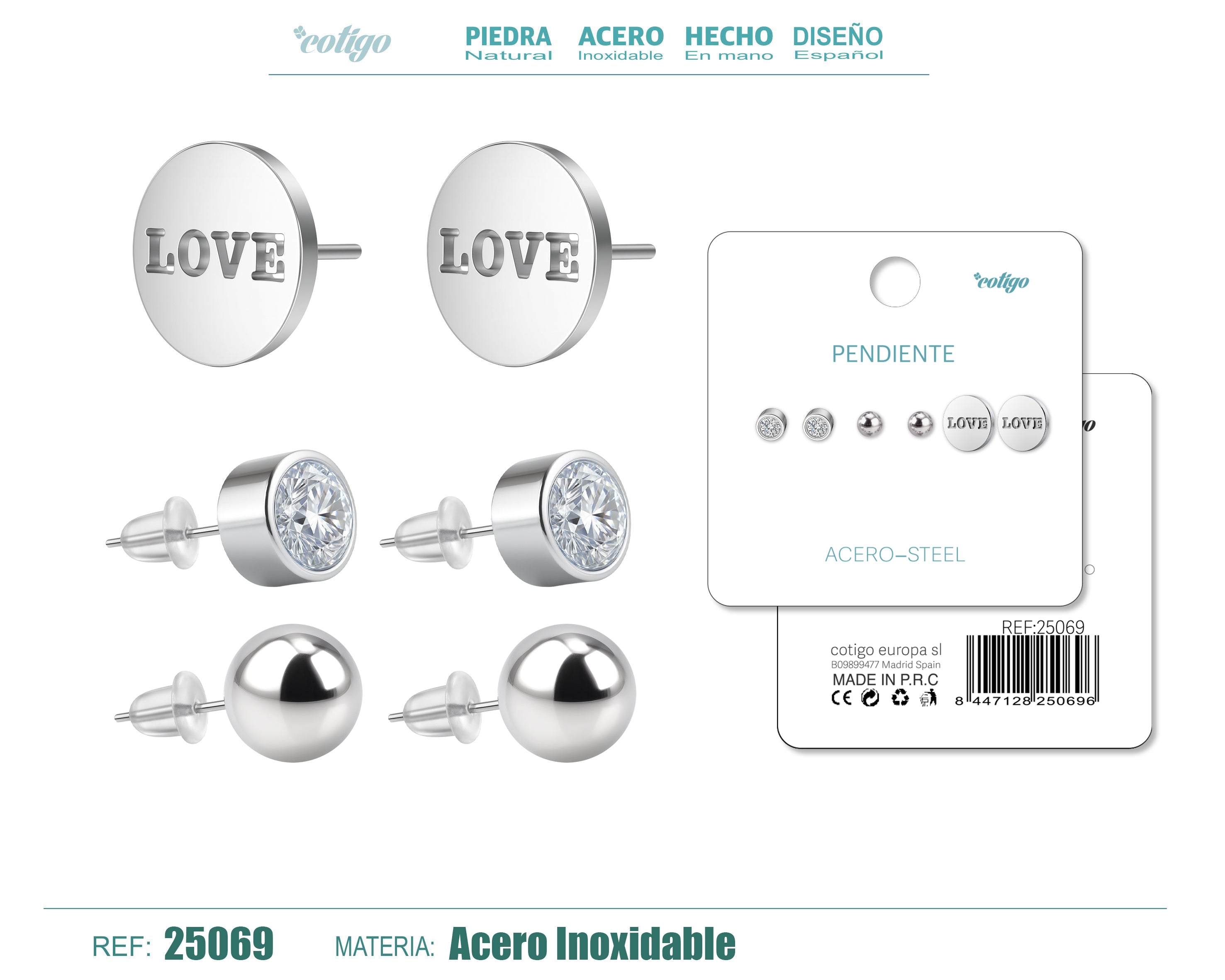 Pendiente Acero Inoxidable 3 pares - cotigo