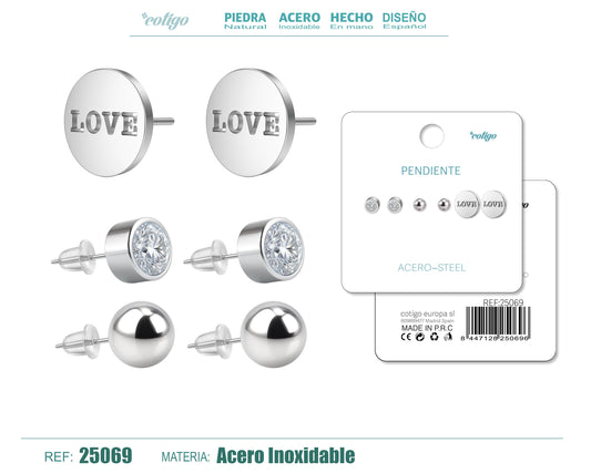 Pendiente Acero Inoxidable 3 pares