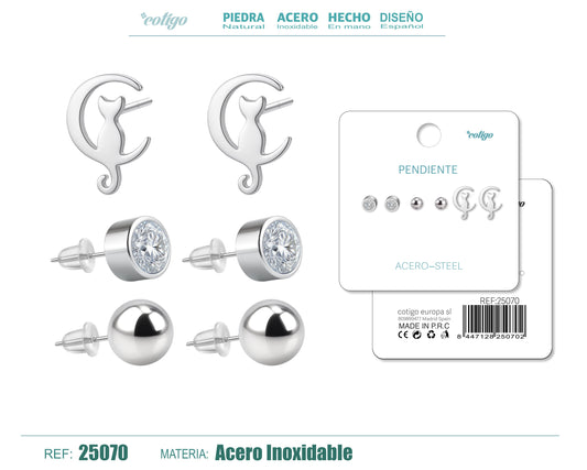 Pendiente Acero Inoxidable 3 pares