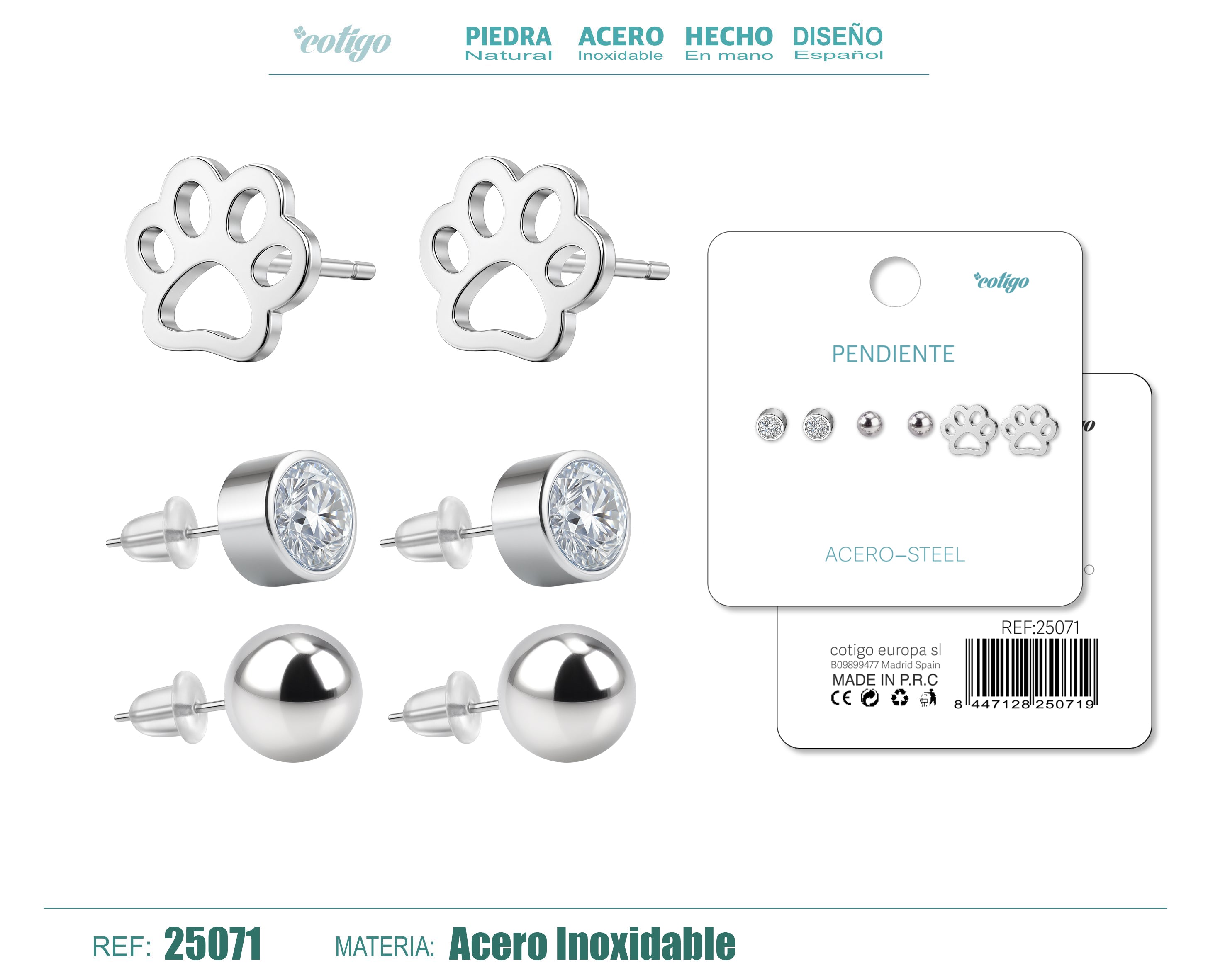 Pendiente Acero Inoxidable 3 pares - cotigo