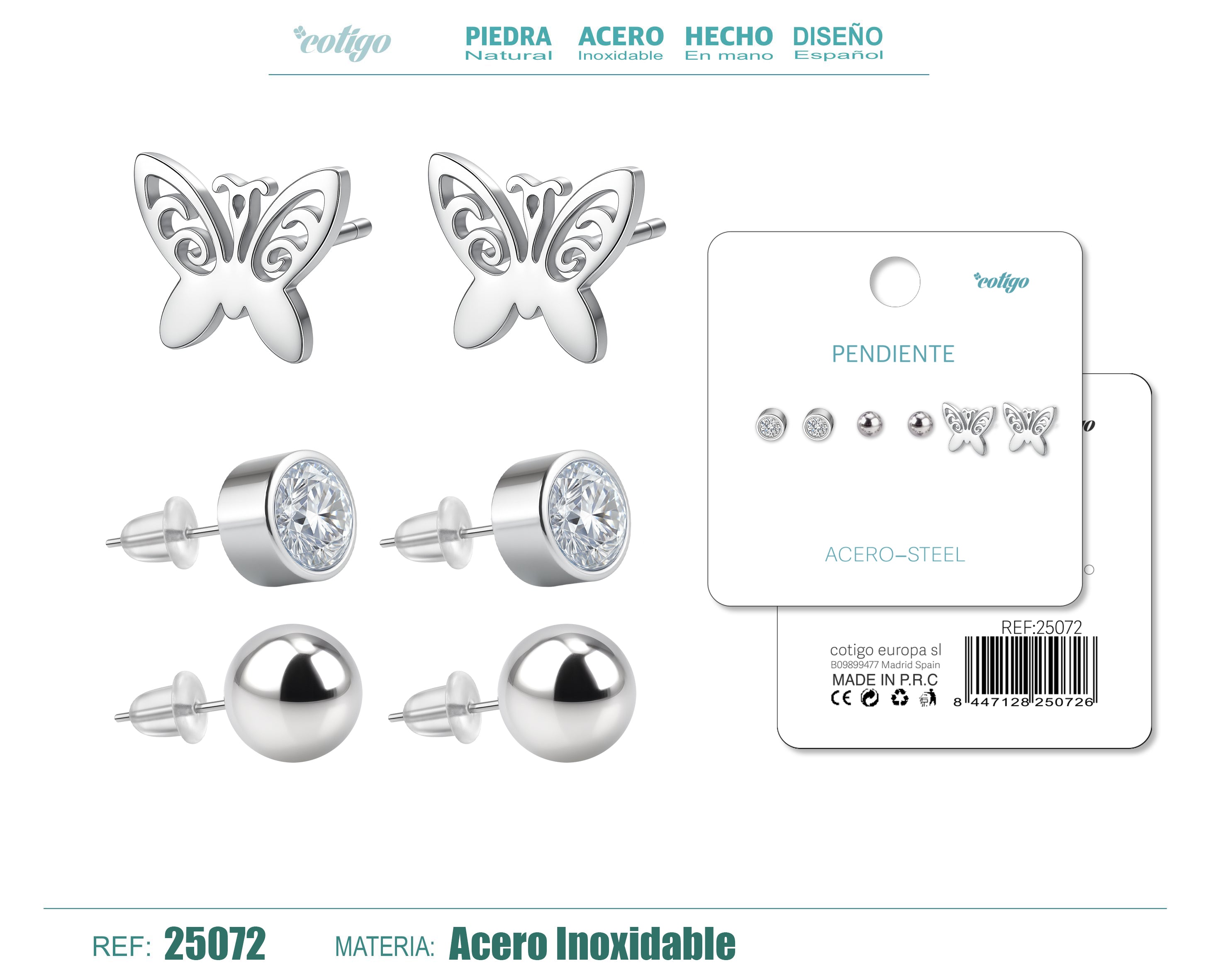 Pendiente Acero Inoxidable 3 pares - cotigo