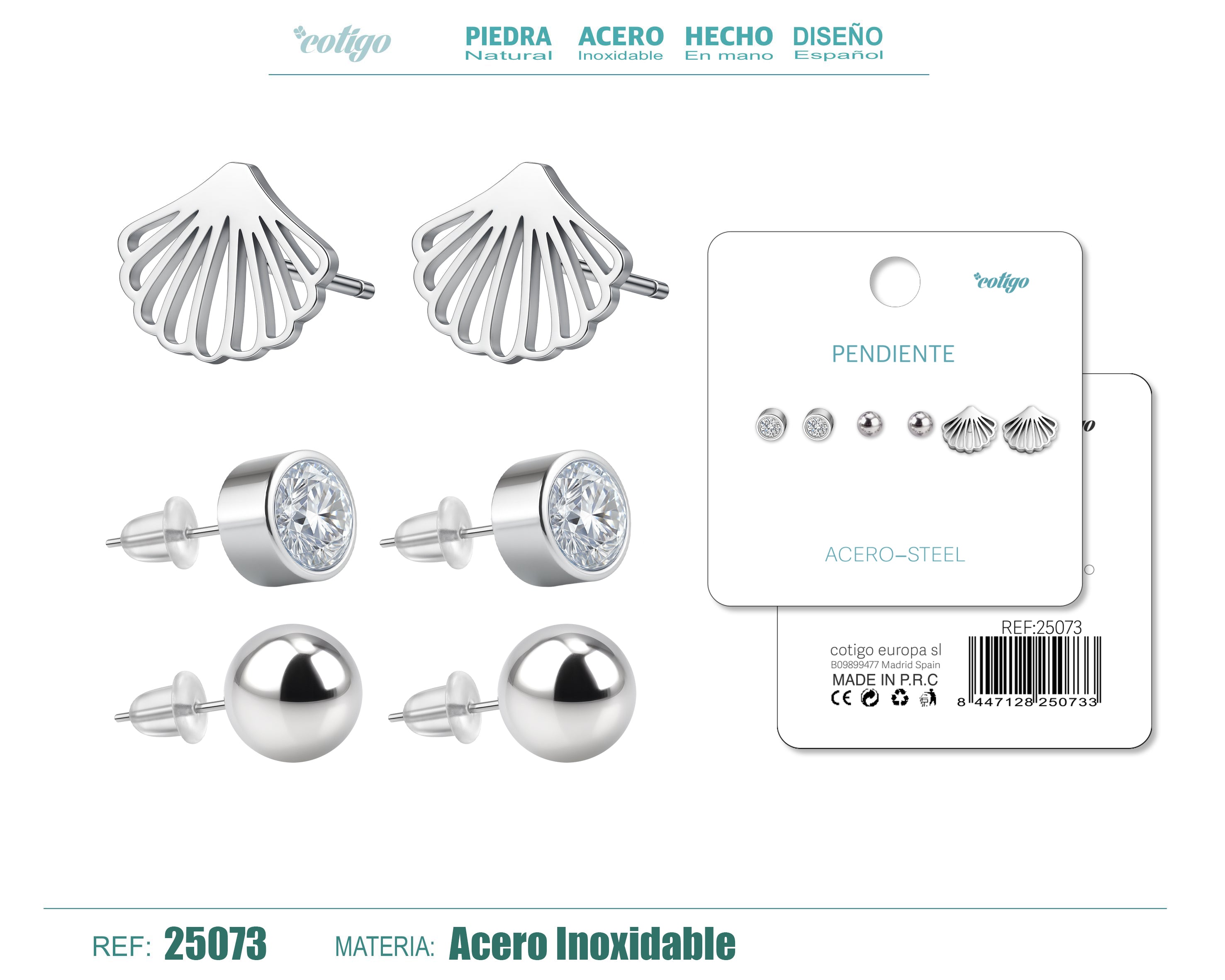 Pendiente Acero Inoxidable 3 pares - cotigo
