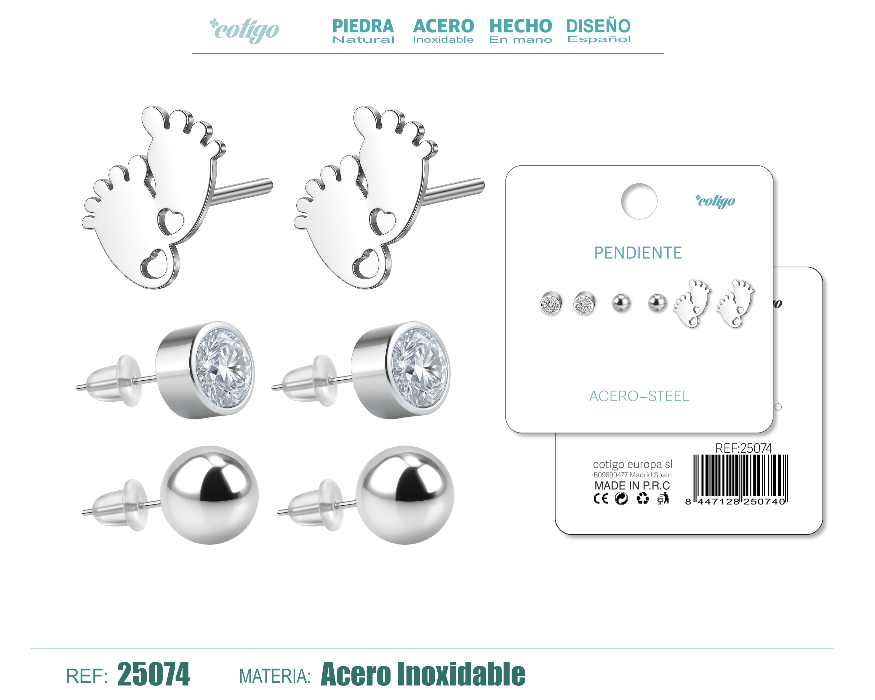 Pendiente Acero Inoxidable 3 pares - cotigo