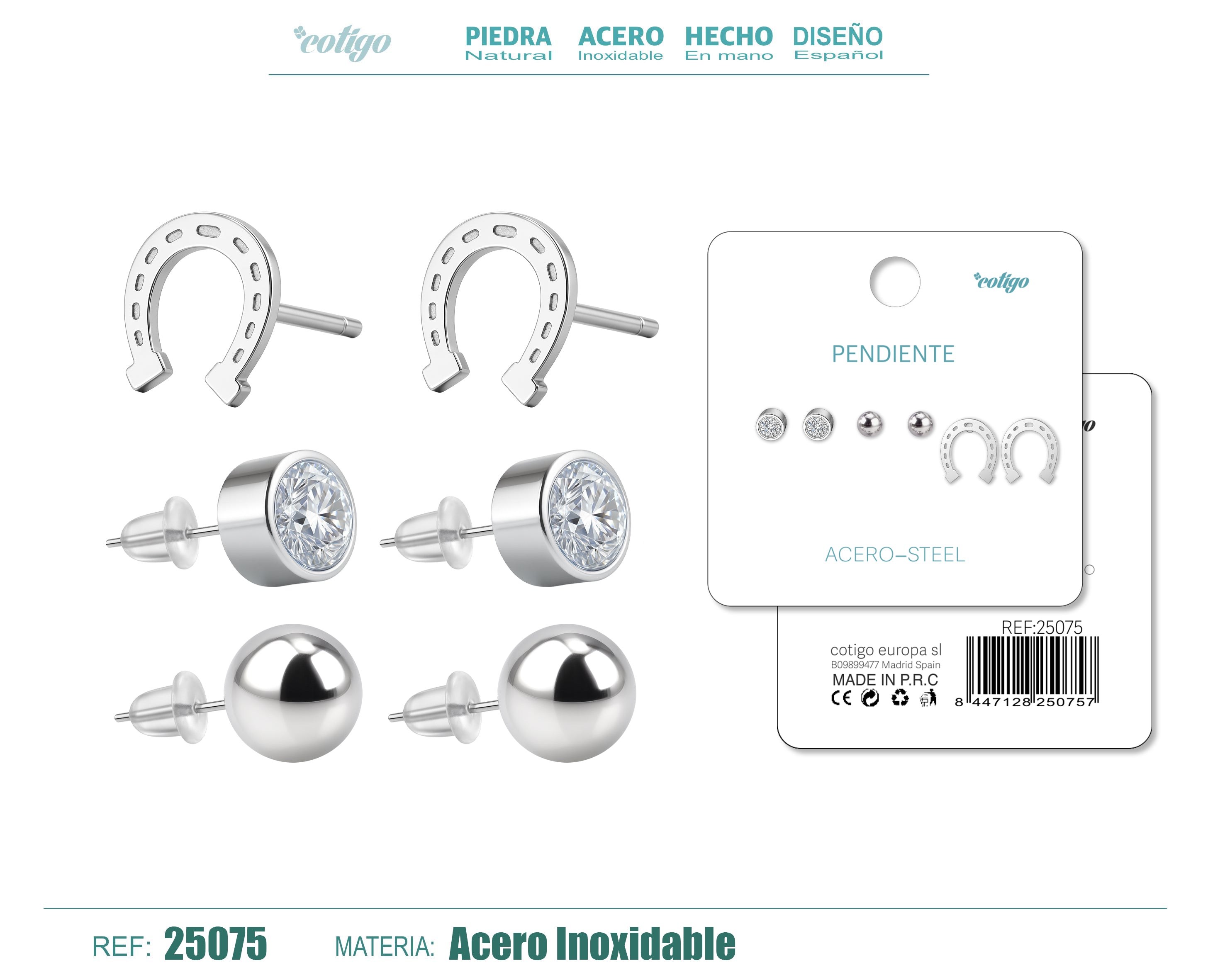Pendiente Acero Inoxidable 3 pares - cotigo
