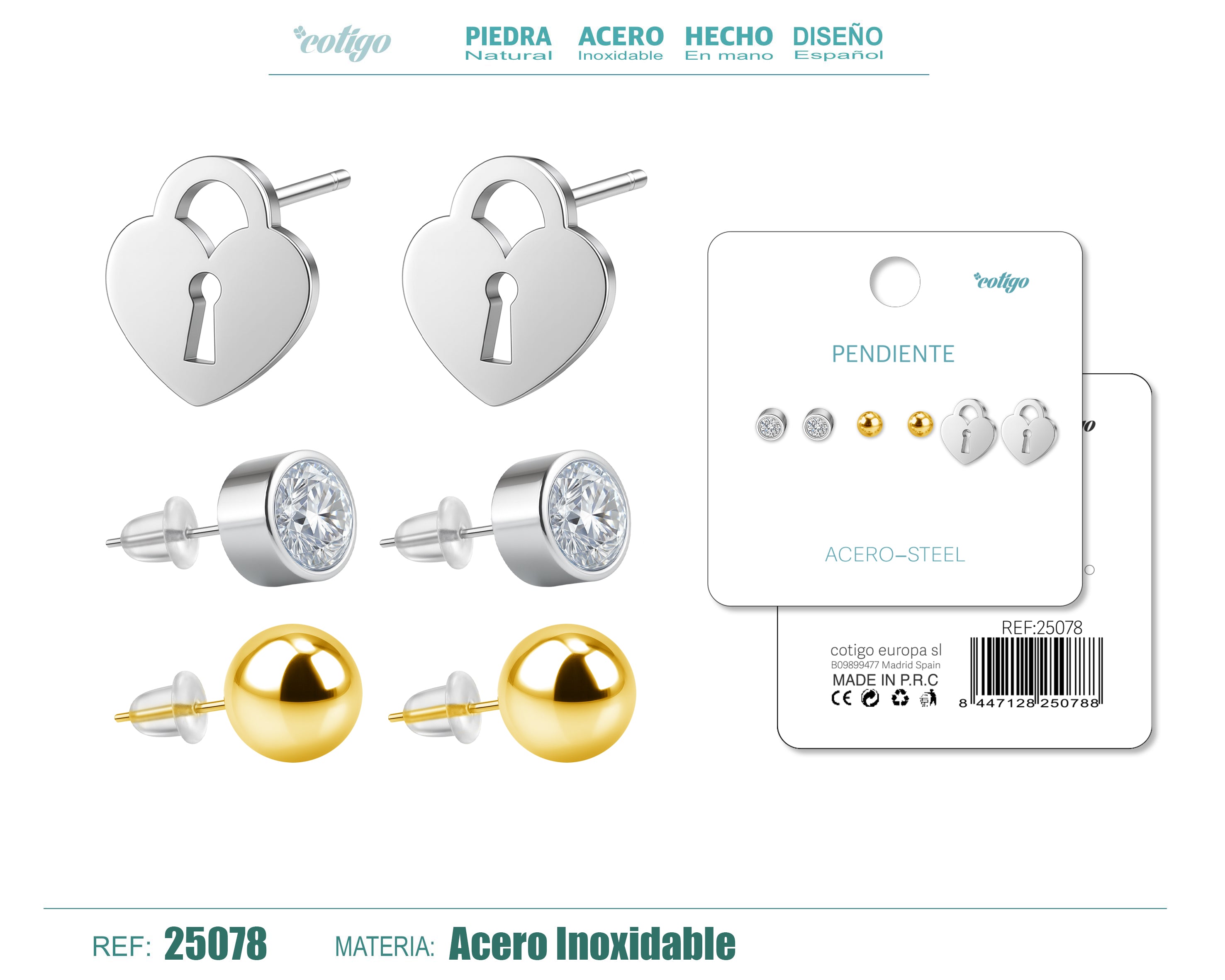 Pendiente Acero Inoxidable 3 pares - cotigo