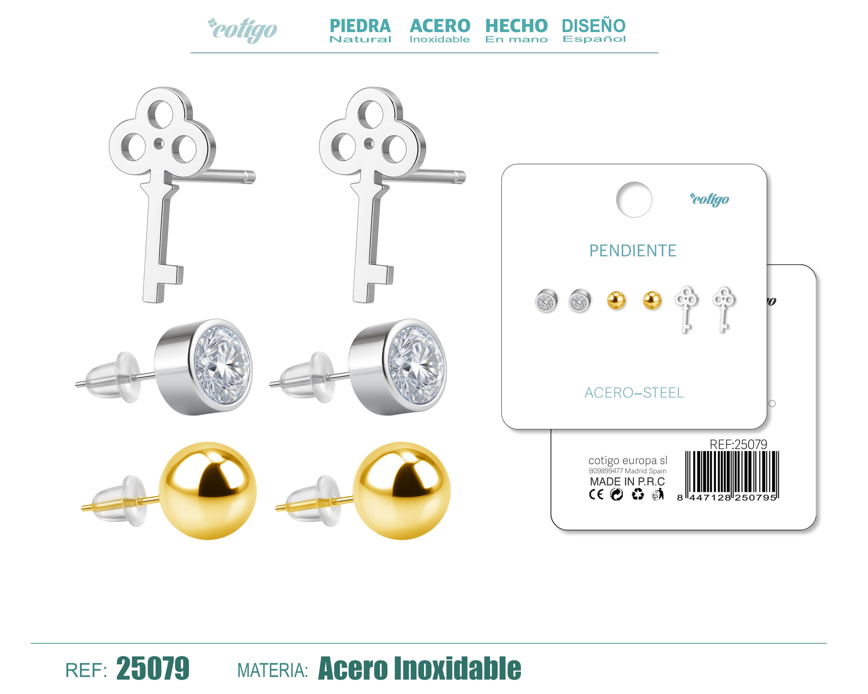 Pendiente Acero Inoxidable 3 pares - cotigo
