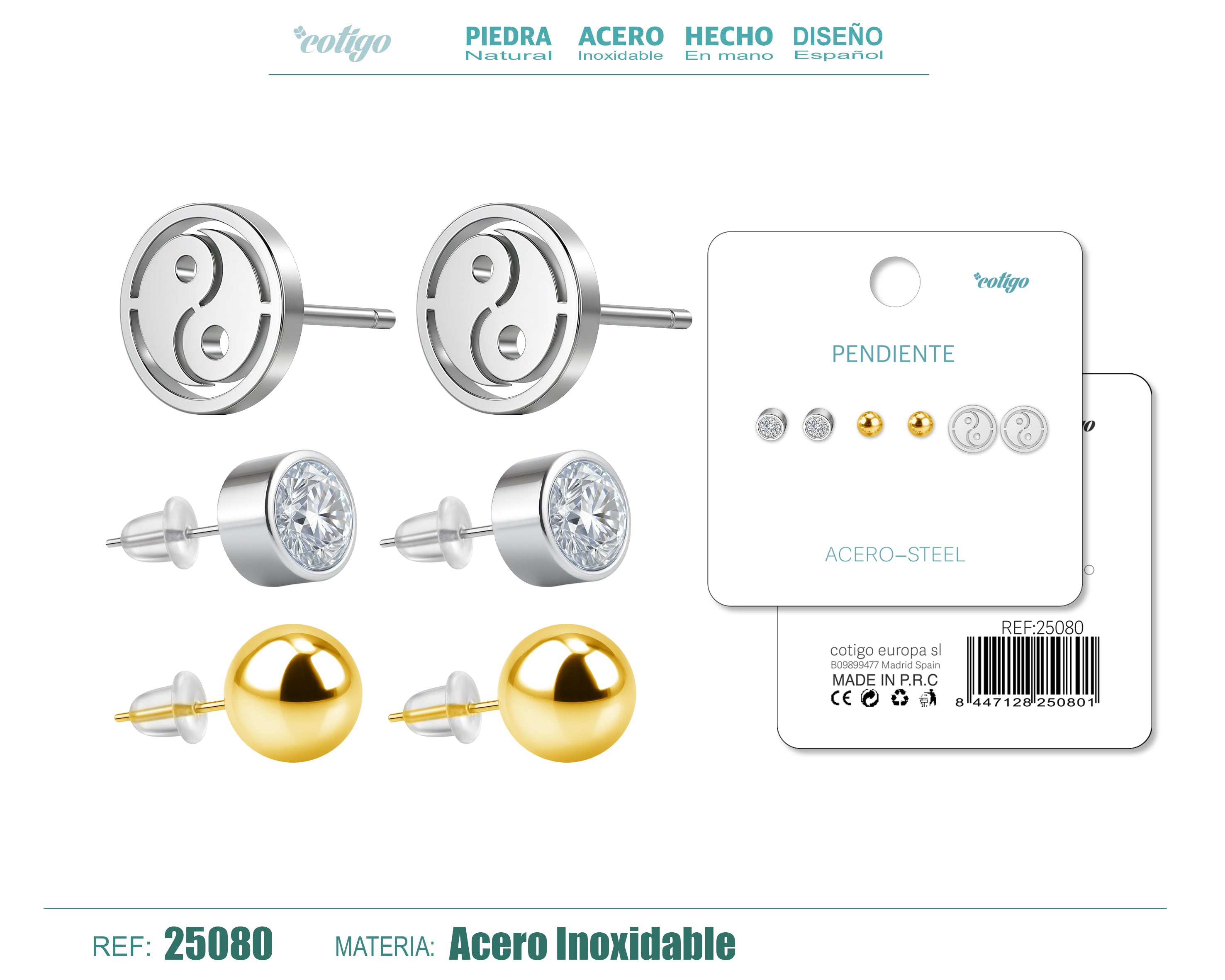 Pendiente Acero Inoxidable 3 pares - cotigo