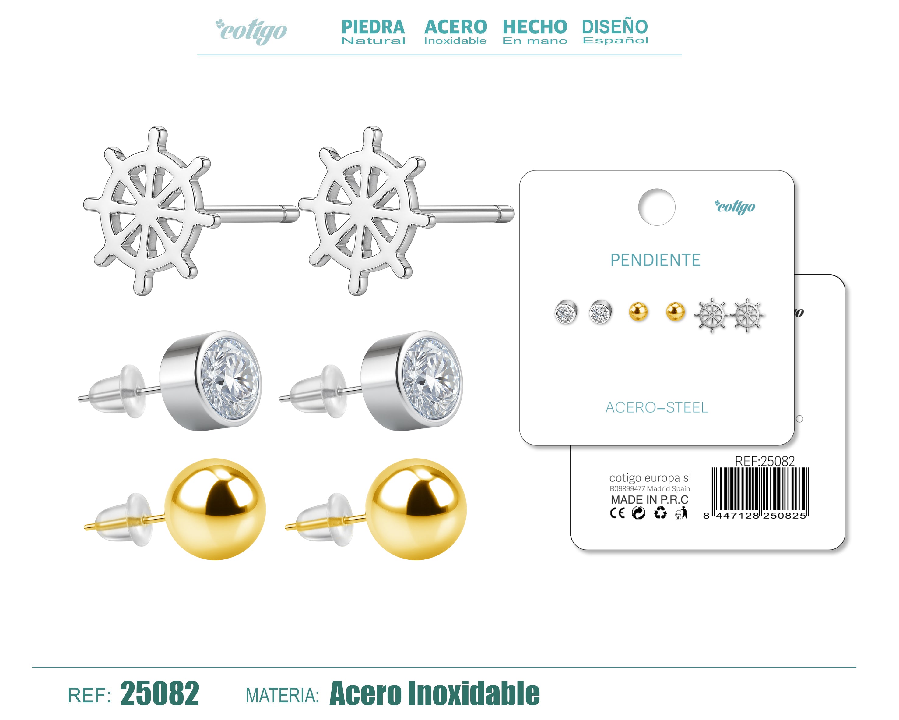 Pendiente Acero Inoxidable 3 pares - cotigo