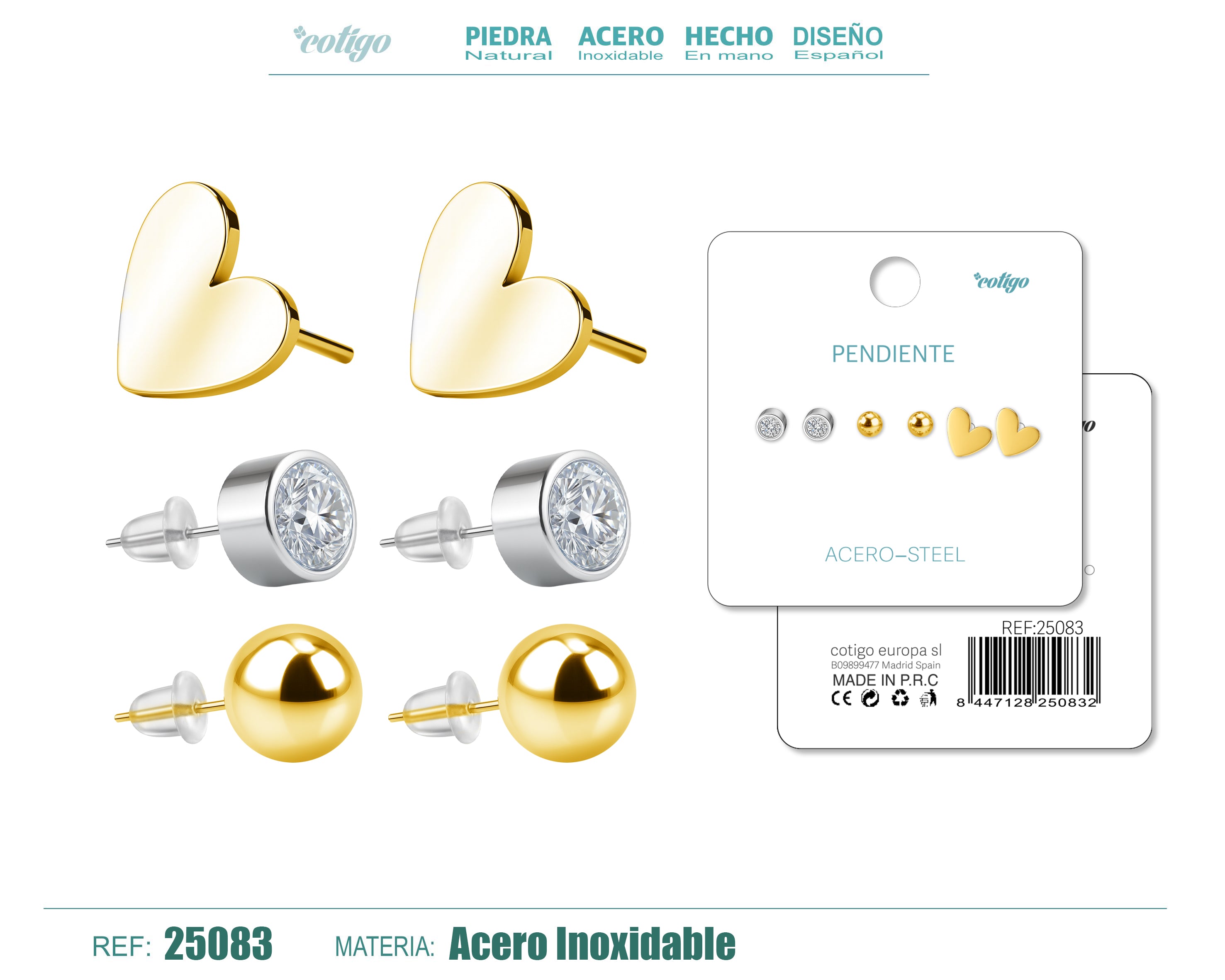 Pendiente Acero Inoxidable 3 pares - cotigo