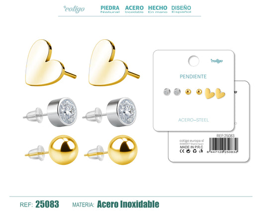 Pendiente Acero Inoxidable 3 pares