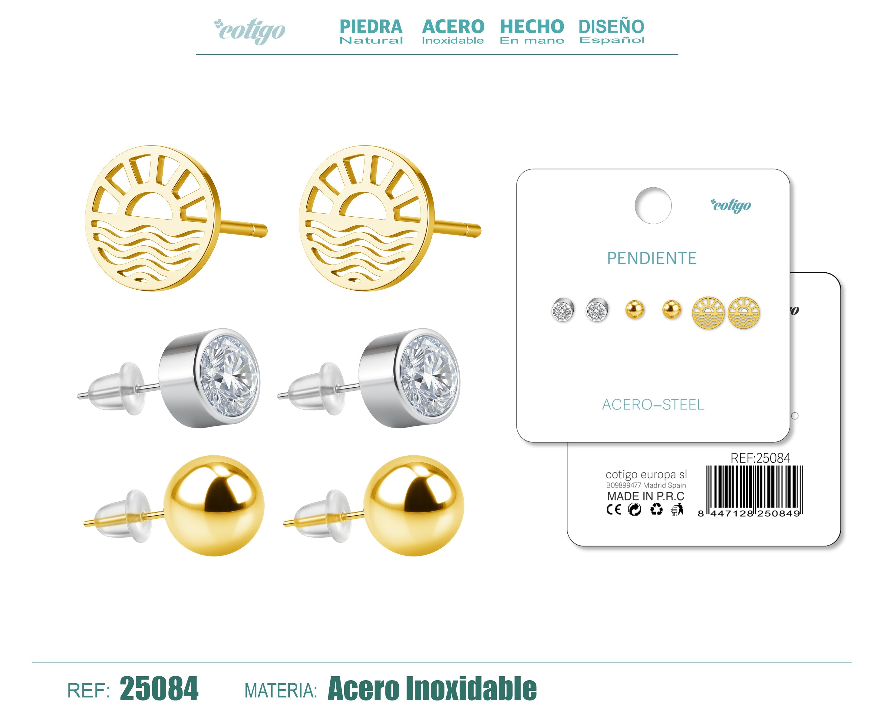 Pendiente Acero Inoxidable 3 pares - cotigo
