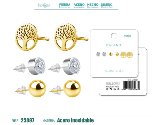 Pendiente Acero Inoxidable 3 pares