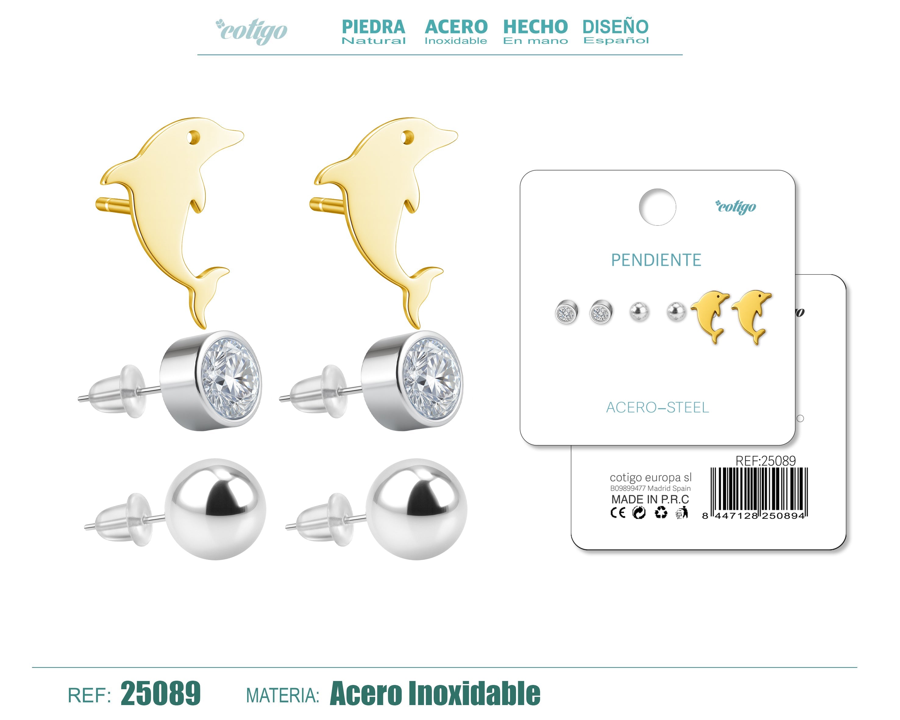 Pendiente Acero Inoxidable 3 pares - cotigo