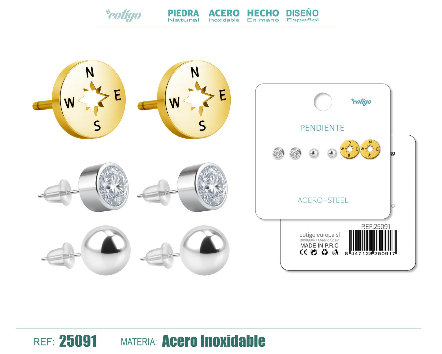 Pendiente Acero Inoxidable 3 pares