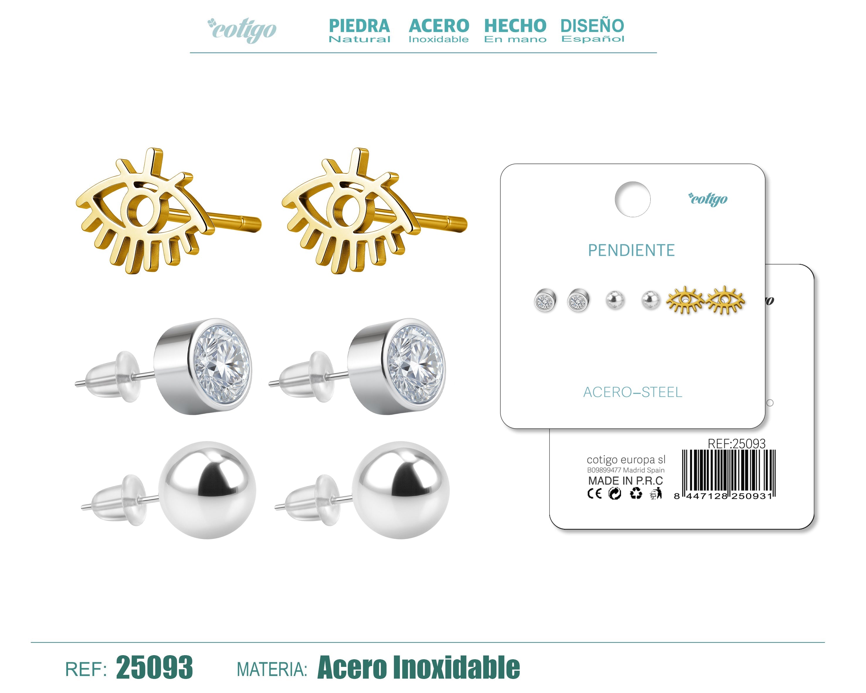 Pendiente Acero Inoxidable 3 pares - cotigo