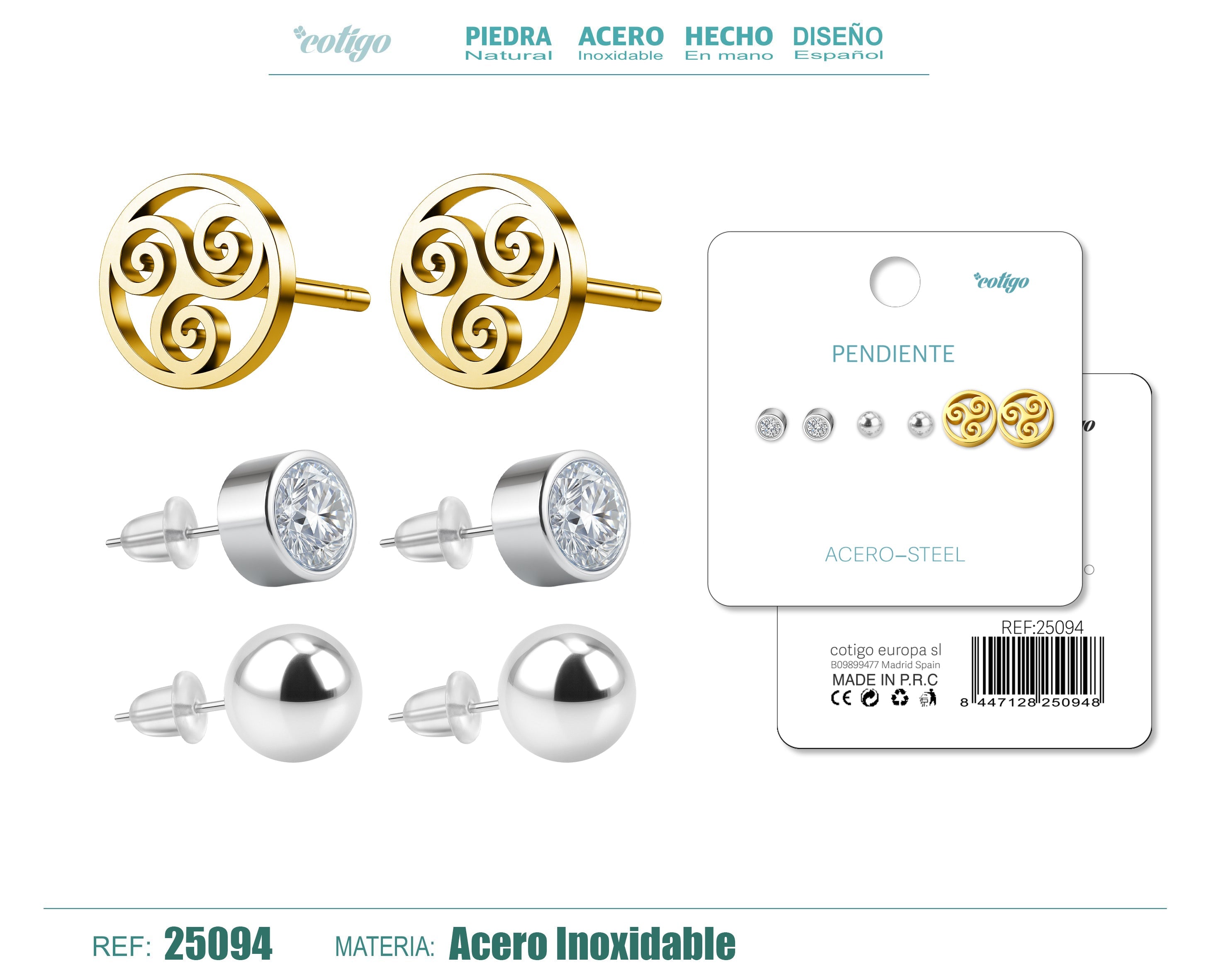 Pendiente Acero Inoxidable 3 pares - cotigo