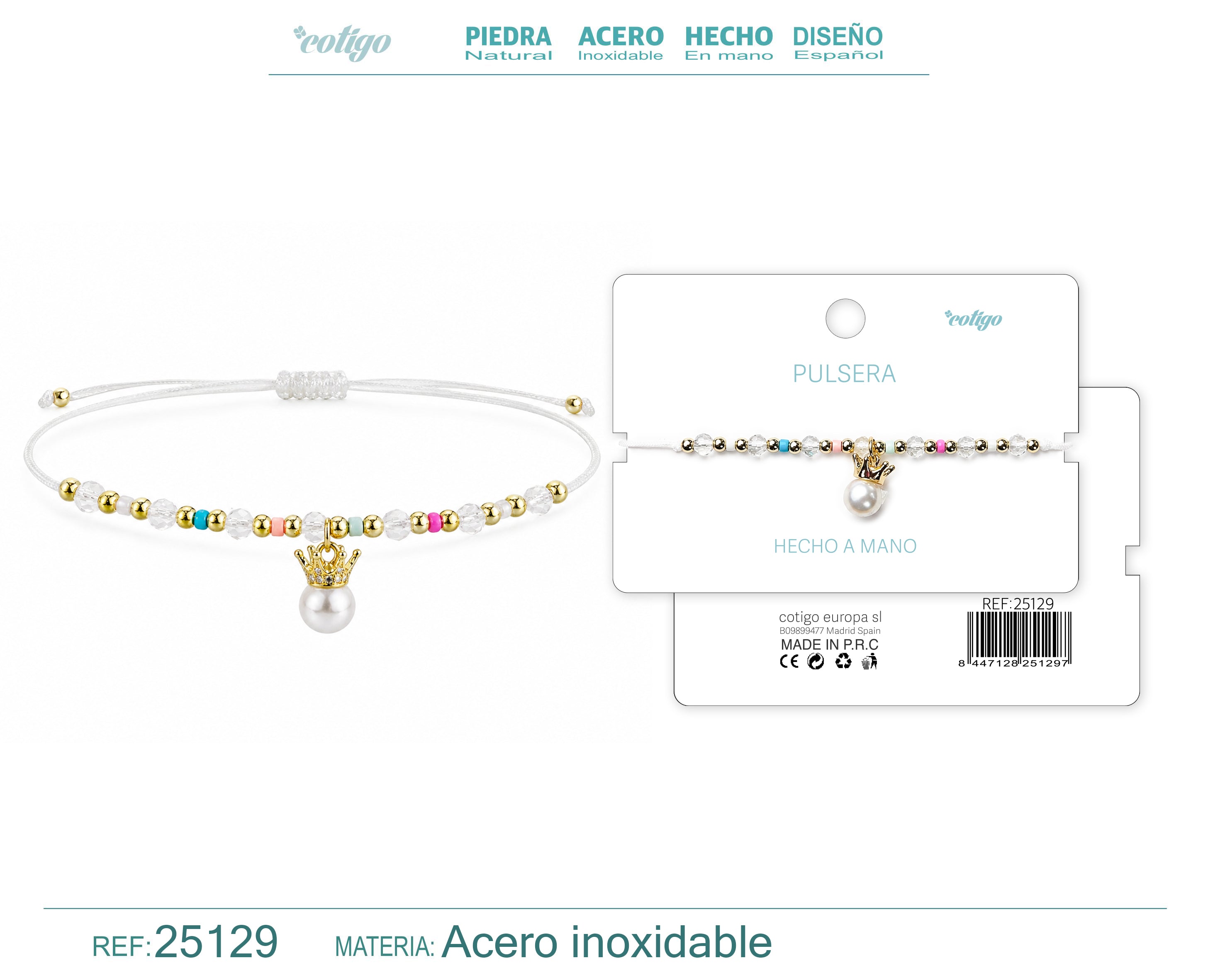 Pulsera de Cristales con Perla y Corona – vista principal del diseño cristales con perla y corona