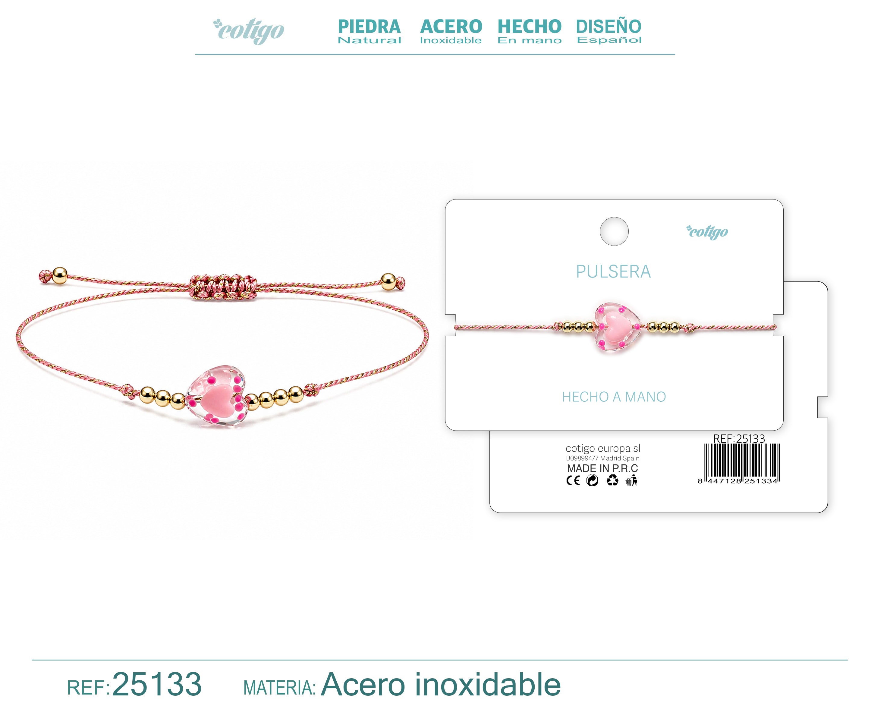Pulsera de Hilo con Corazón de Cristal – vista principal del diseño hilo con corazón de cristal