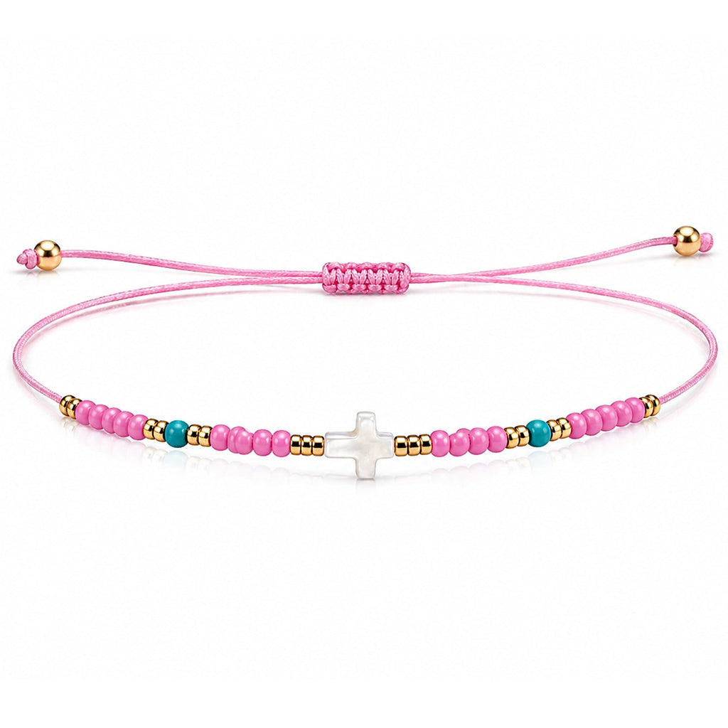 Pulsera de Cuentas con Cruz de Nácar – vista principal del diseño cuentas con cruz de nácar