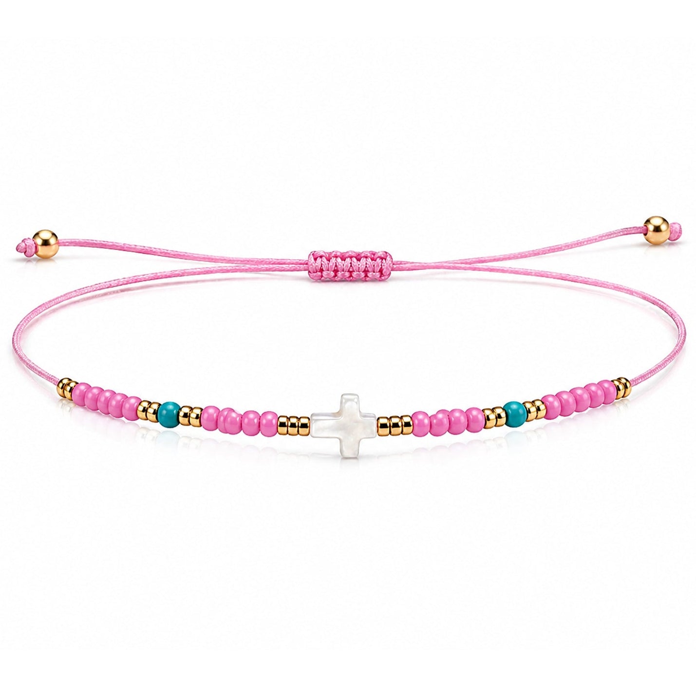 Pulsera de Cuentas con Cruz de Nácar – vista principal del diseño cuentas con cruz de nácar