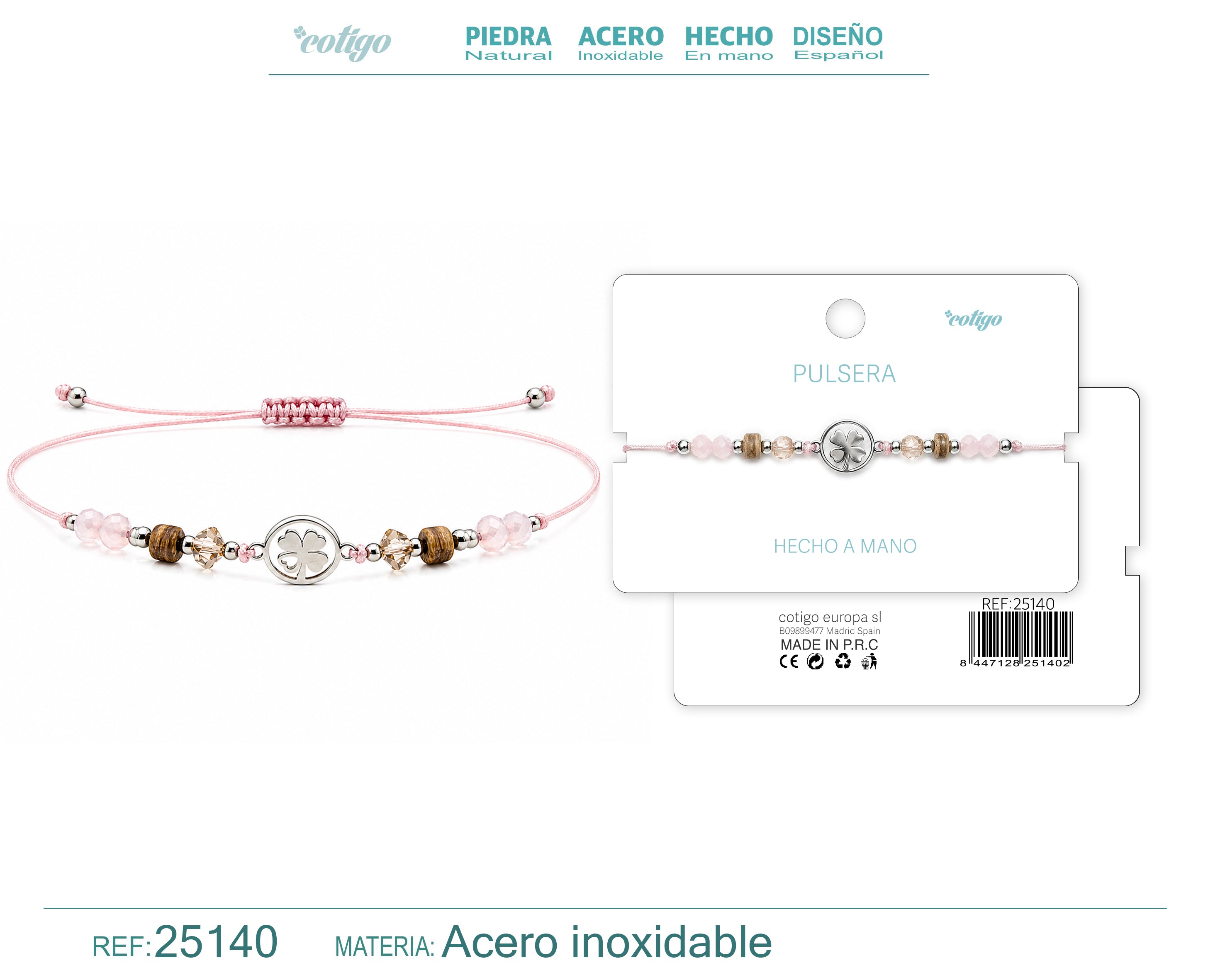 Pulsera de Piedras Naturales con Trébol – vista principal del diseño piedras naturales con trébol