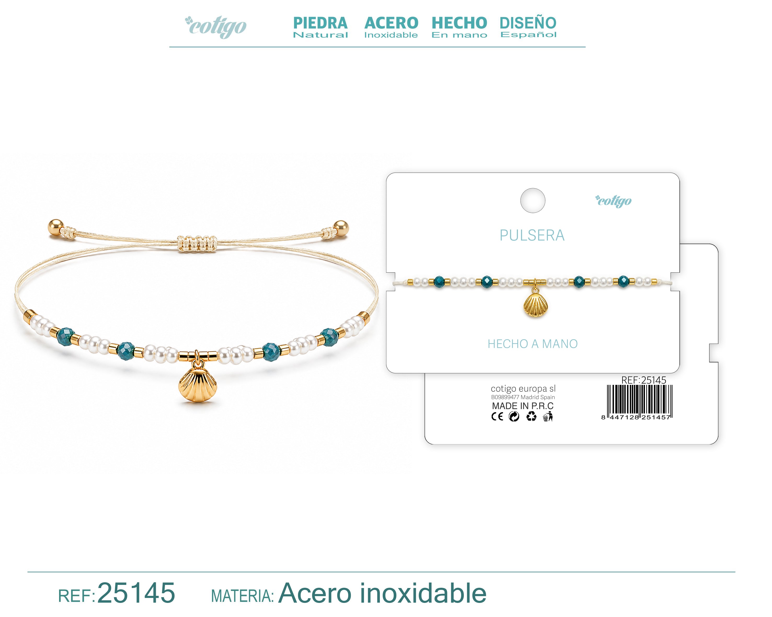 Pulsera de Cuentas con Concha – vista principal del diseño cuentas con concha