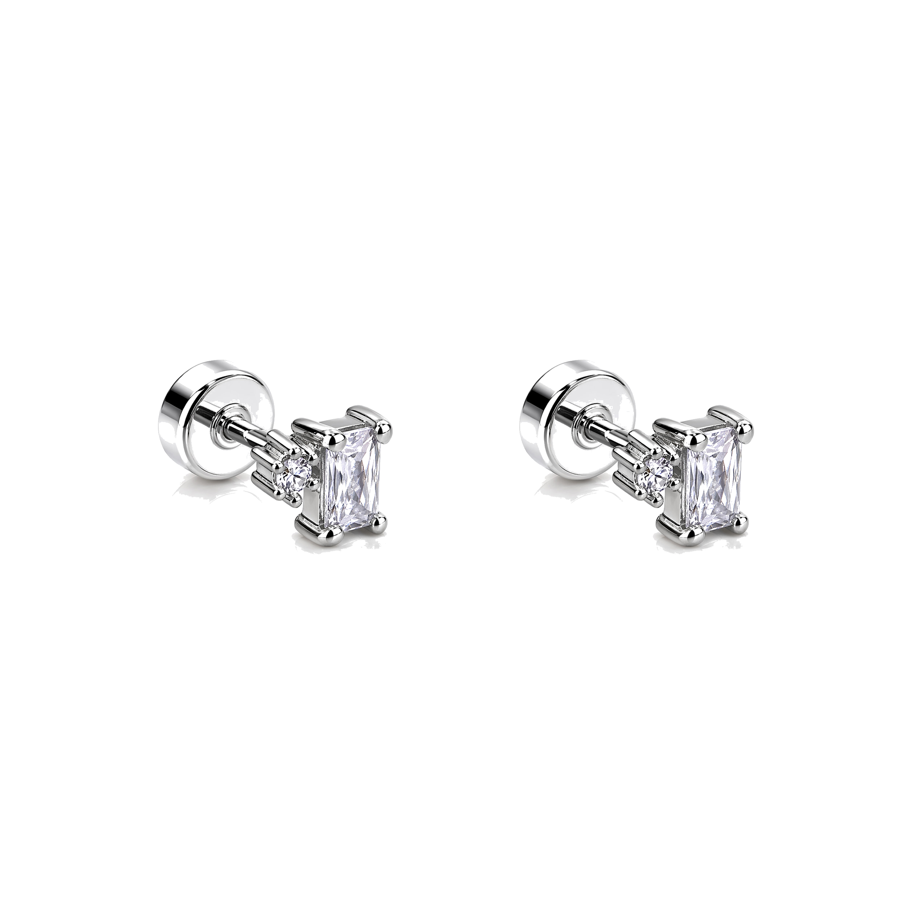 Piercing de Oreja Plateado con Zirconia Cuadrada