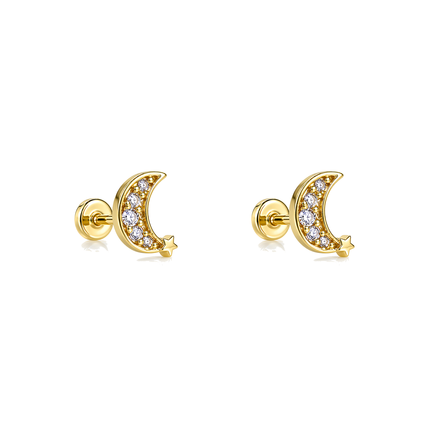 Piercing de Oreja Dorado con Luna de Circonitas