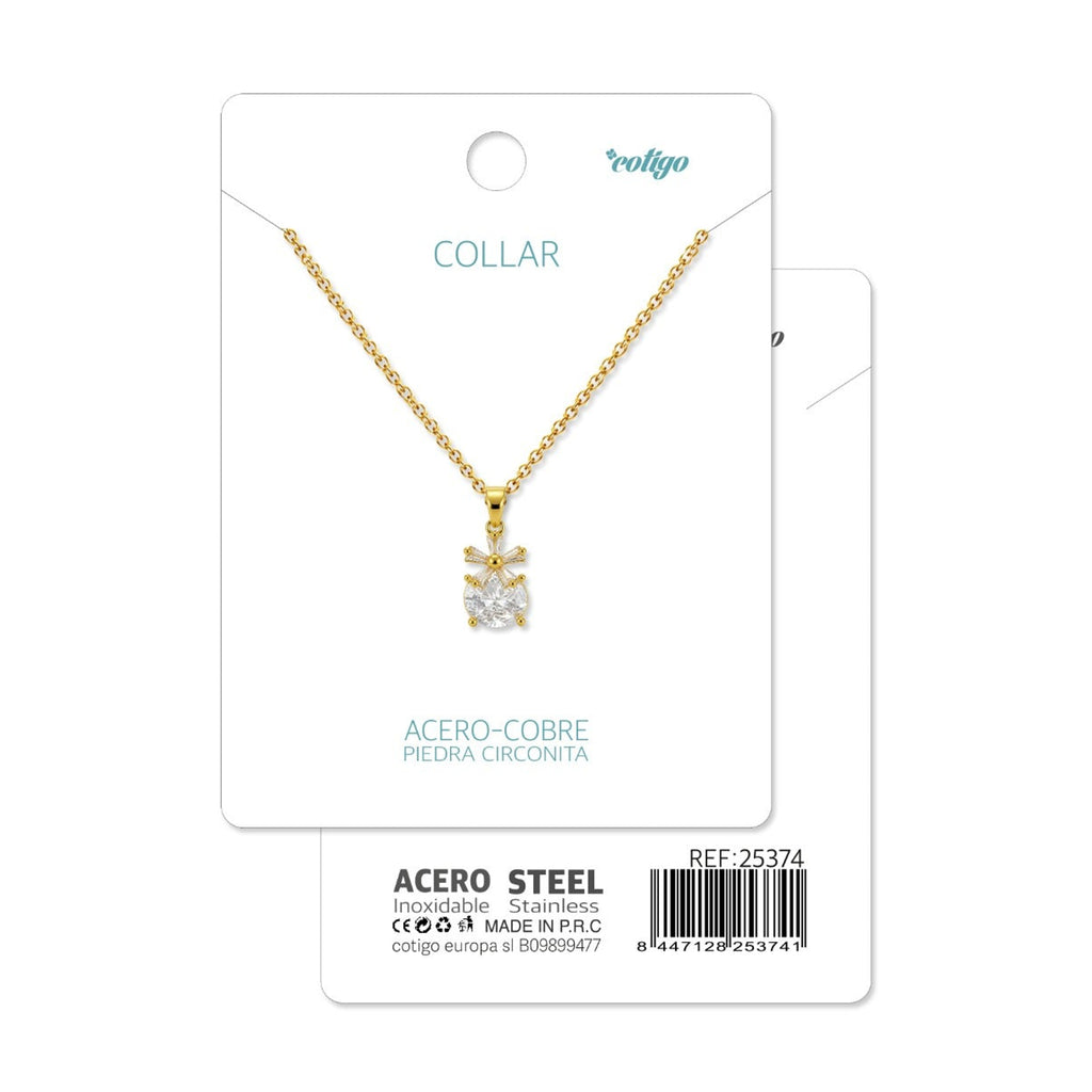 Tarjeta Cotigo con collar dorado de flor y circonita redonda y referencia 25374.