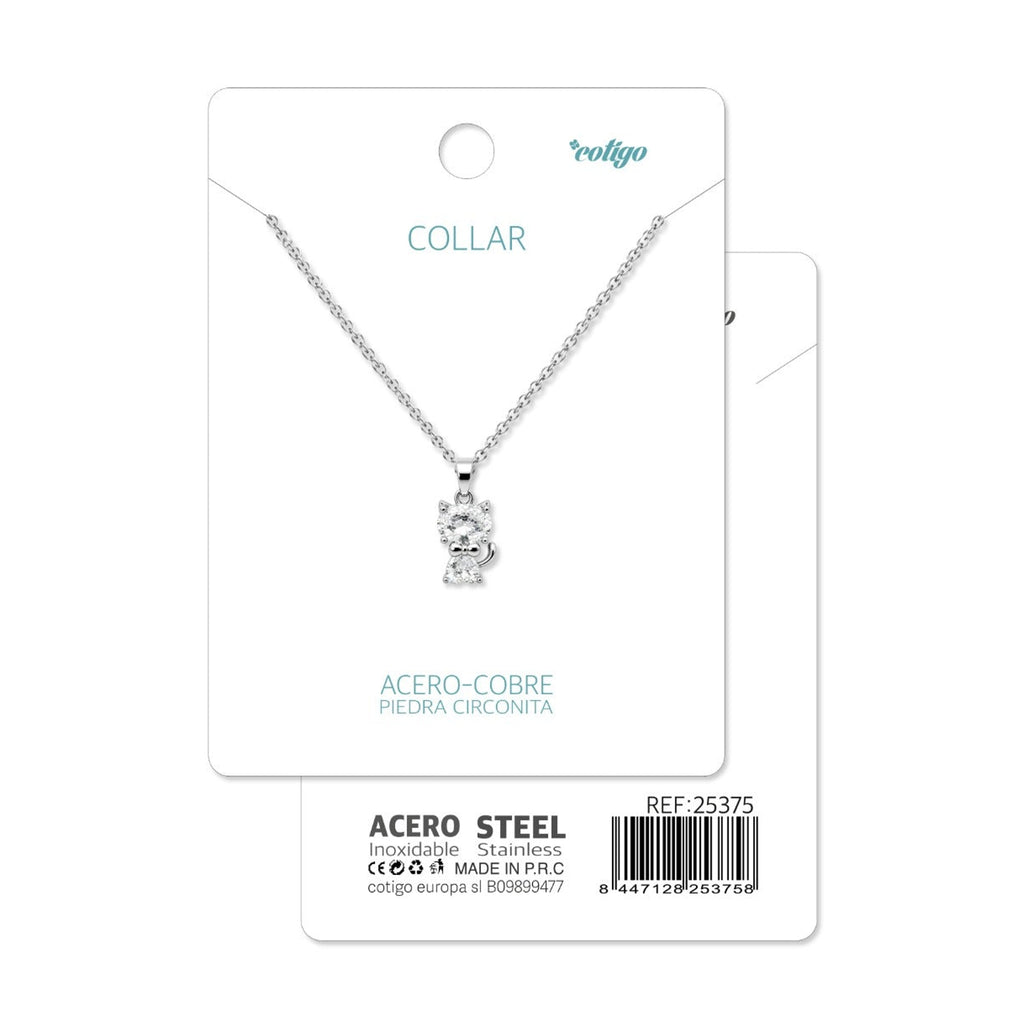 Tarjeta Cotigo con collar de gato plateado con lazo y referencia 25375.