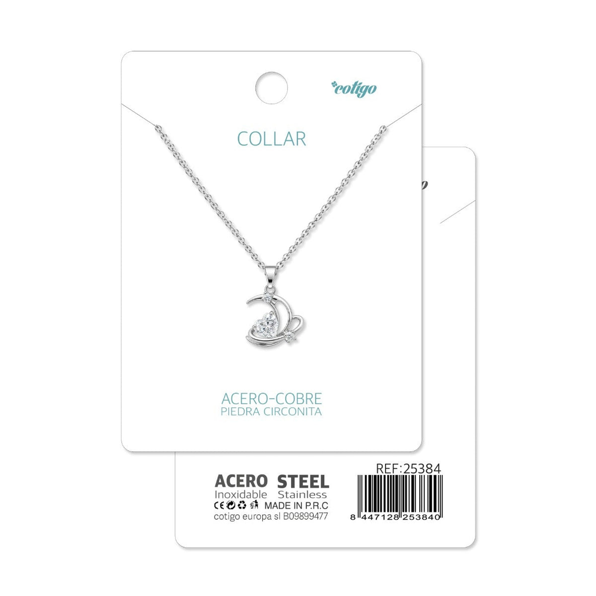 Tarjeta Cotigo con collar de cisne plateado con circonitas y referencia 25384.