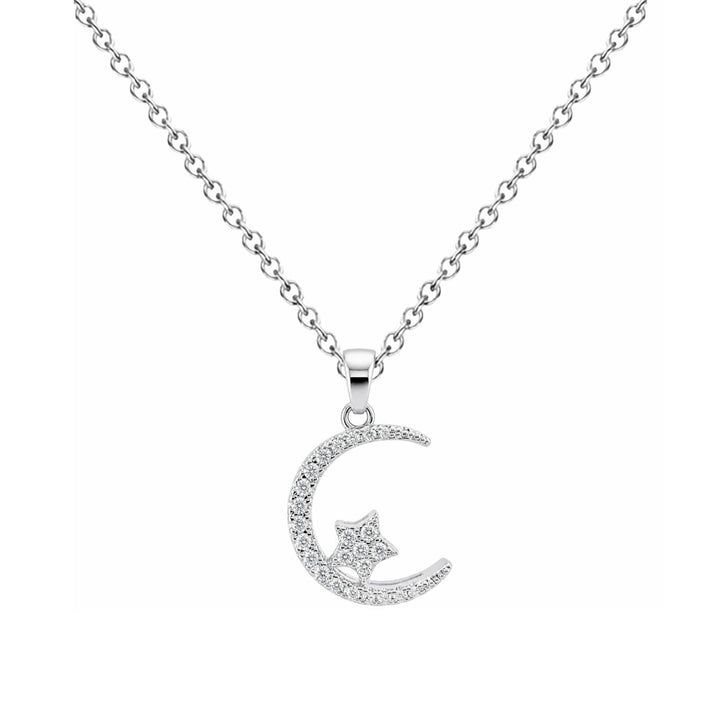 Collar plateado de luna y estrella