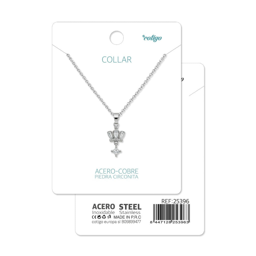 Tarjeta Cotigo con collar plateado de corona y estrella y referencia 25396.
