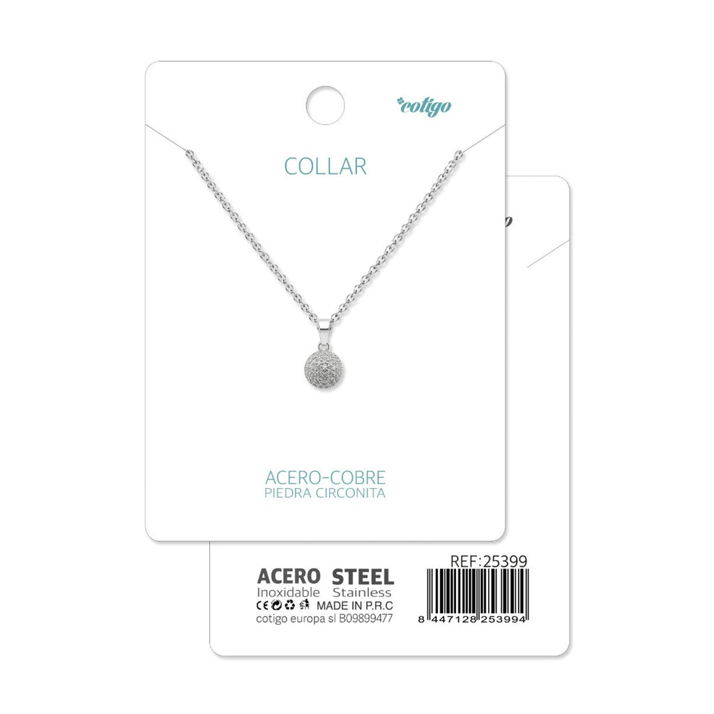 Tarjeta Cotigo con collar de disco plateado con circonitas y referencia 25399.